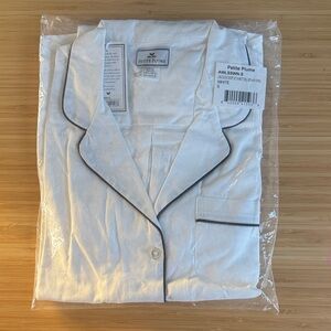 Petite Plume White Pajama Top and Shorts set with Black Trim